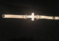 White leather with hammered gold cross snap bracelet //141